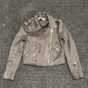 Zara Gray Faux Suede Biker Jacket Women's size XS
